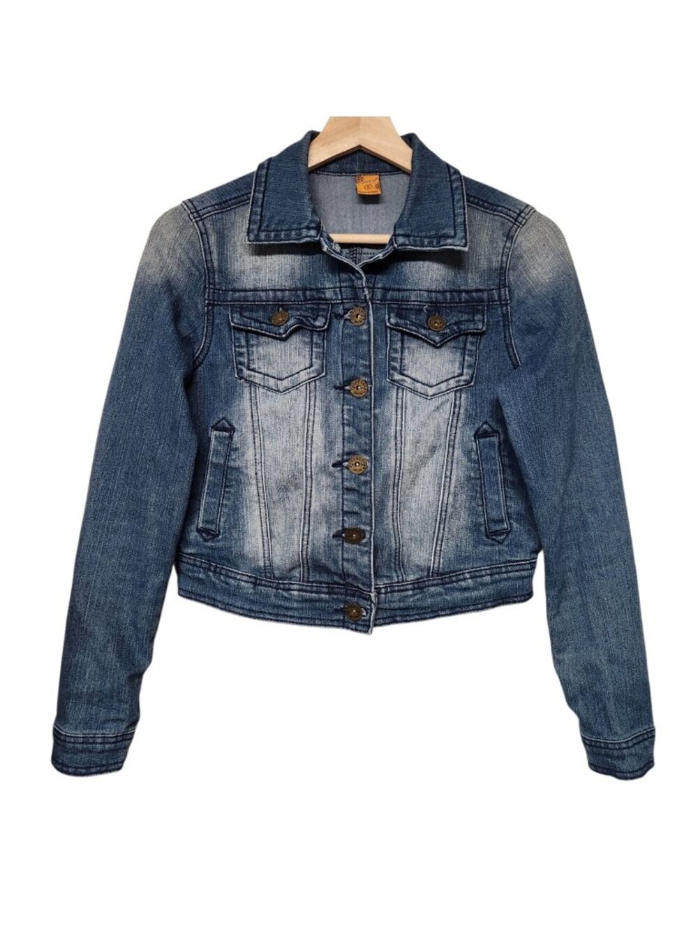 JouJou Classic Denim Jean Jacket Size Small Button-Up Long Sleeve4 Pocket EUC